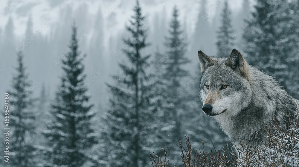 Fototapeta premium Grey wolf in a winter forest.