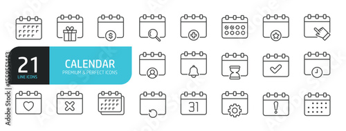 Set of line icons related to calendar, time, schedule. Outline icons collection. Editable stroke. Vector illustration