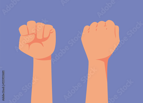 Front and Back of a Fist Vector Concept Illustration. Activist with arm raised in protest striking and fighting for justice