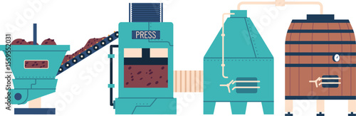 Wine production manufacturing process vector illustration