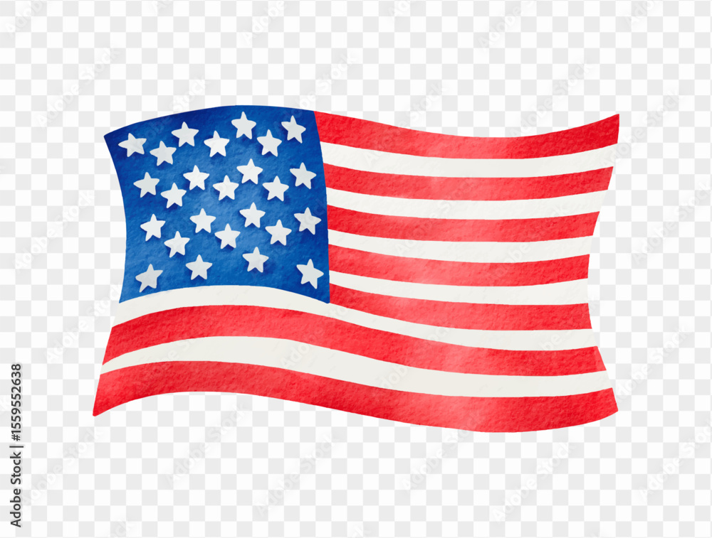 Obraz premium Waving American flag in a soft watercolor style, ideal for 4th of July and patriotic USA themed graphics. vector.