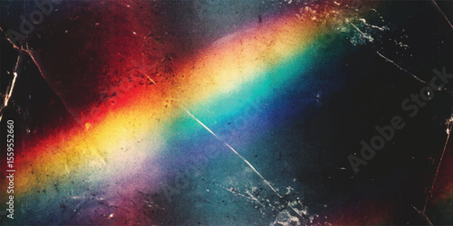 Vector seamless pattern, Crystal rainbow light leaks photo overlay background with lens flare effect, scratches dust dirty film grain texture with heavy noise, grunge texture, distressed damaged film