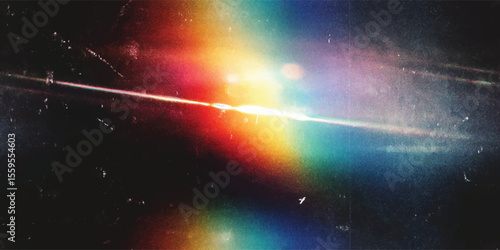 Vector seamless pattern, Crystal rainbow light leaks photo overlay background with lens flare effect, scratches dust dirty film grain texture with heavy noise, grunge texture, distressed damaged film