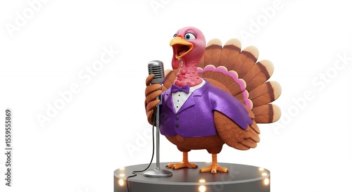 Cartoon turkey singing on stage