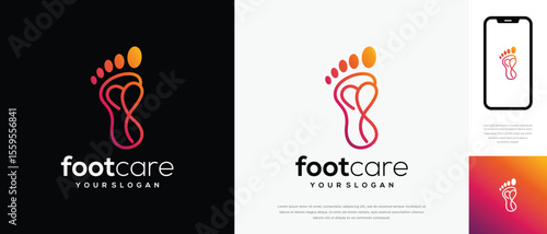 Foot care love logo design. Podiatry foot care logo template. Foot love logo symbol icon