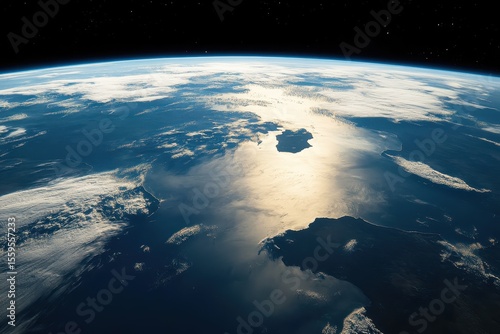 Fototapeta Naklejka Na Ścianę i Meble -  View of Earth from intern's window in space during a clear day, Earth view from space from the window of the international space station