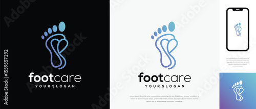 Foot care love logo design. Podiatry foot care logo template. Foot love logo symbol icon
