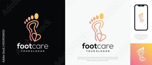 Foot care love logo design. Podiatry foot care logo template. Foot love logo symbol icon
