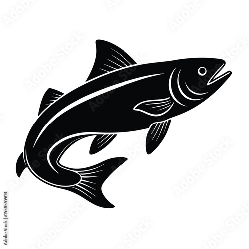 salmon had fish silhouette vector on white