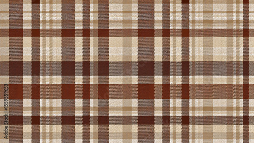 Artistic interpretation of plaid with intersecting lines and layered textures resembling woven fabric. Earthy tones emphasize grid structure and fabric-like surface.