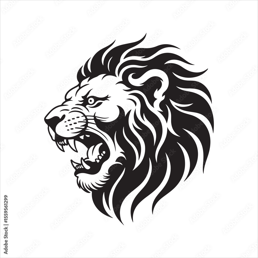 Obraz premium Roaring Lion Head Tribal Tattoo Design – Bold Wild Animal Line Art