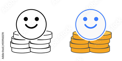 BNPL customer satisfaction icon with smiley face and coins, ideal for finance, payment experience, and positive service illustrations.