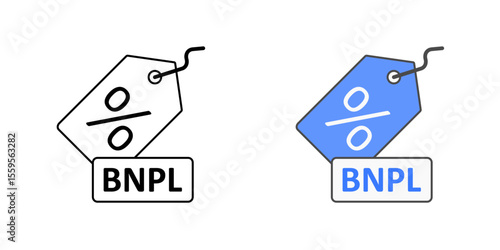 BNPL promotional offer icon with discount tag and BNPL badge, perfect for sales, finance promotions, and e-commerce illustrations.
