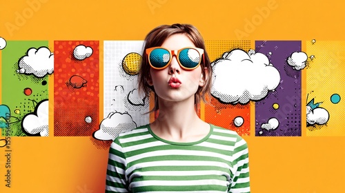 Vibrant summer vibes urban street digital art colorful background eye-level fun expressions