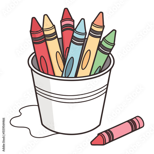 Colorful Crayons in a White Container with One Crayon Lying Beside It