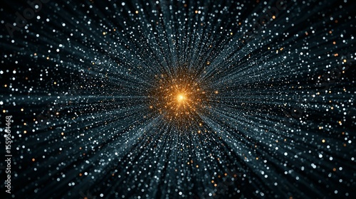 Radiant particles exploding outward from a central point.