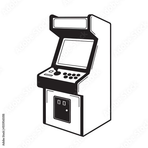 Classic arcade machine illustration black and white retro gaming entertainment vector art