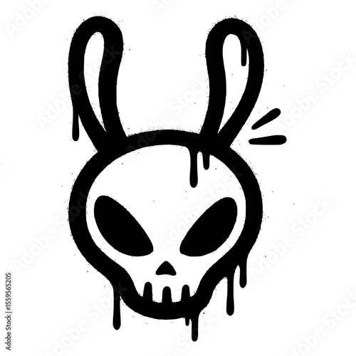 Graffiti style bunny skull with dripping black paint design
