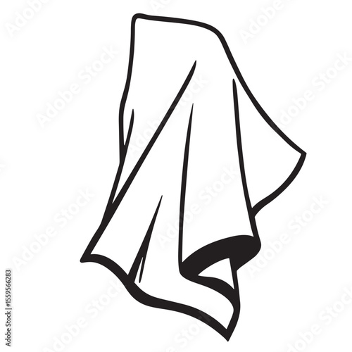 Hanging clean cloth or towel with bold black outlines on a white background