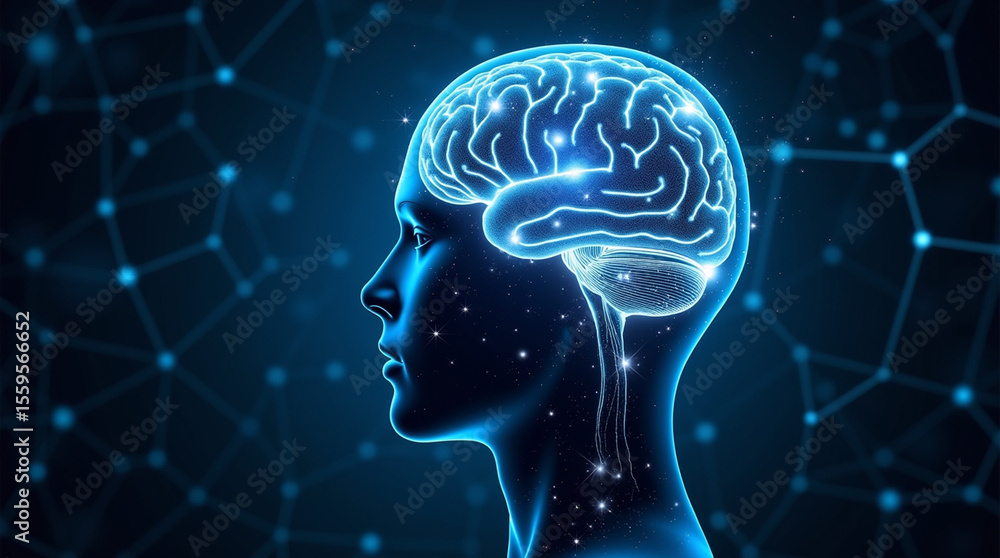 Obraz premium Digital Human Brain with Neural Network Connections