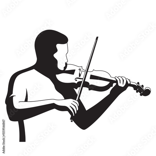 Silhouette illustration of a musician playing a violin classical instrument with a bow