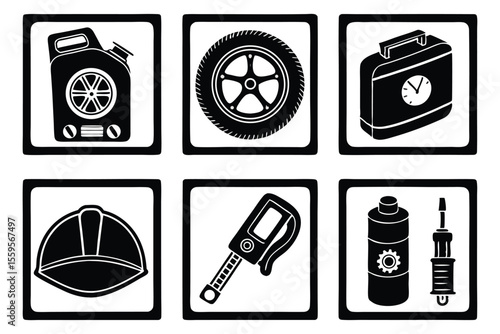 Automotive service equipment icons garage