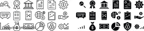 Finance and investment icons set, bundle, vector, line art, isolated on transparent background