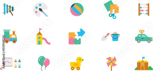 Colorful Children's Toys and Playtime Icons