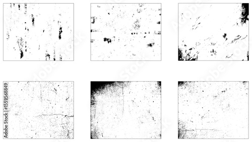 Grunge overlay textures with dust grain isolated on white background. Distressed paper with old, worn overlay effect. 