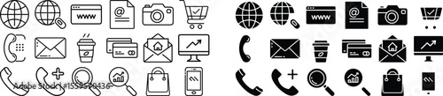 Business and communication set of icons bundle, vector, line art, isolated on transparent background