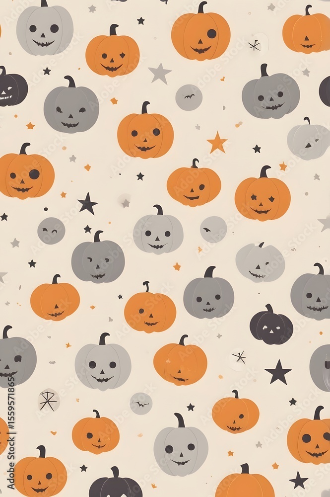 Fototapeta premium Adorable Halloween Pumpkin Pattern Cute Jack-o'-Lantern Design for Fall