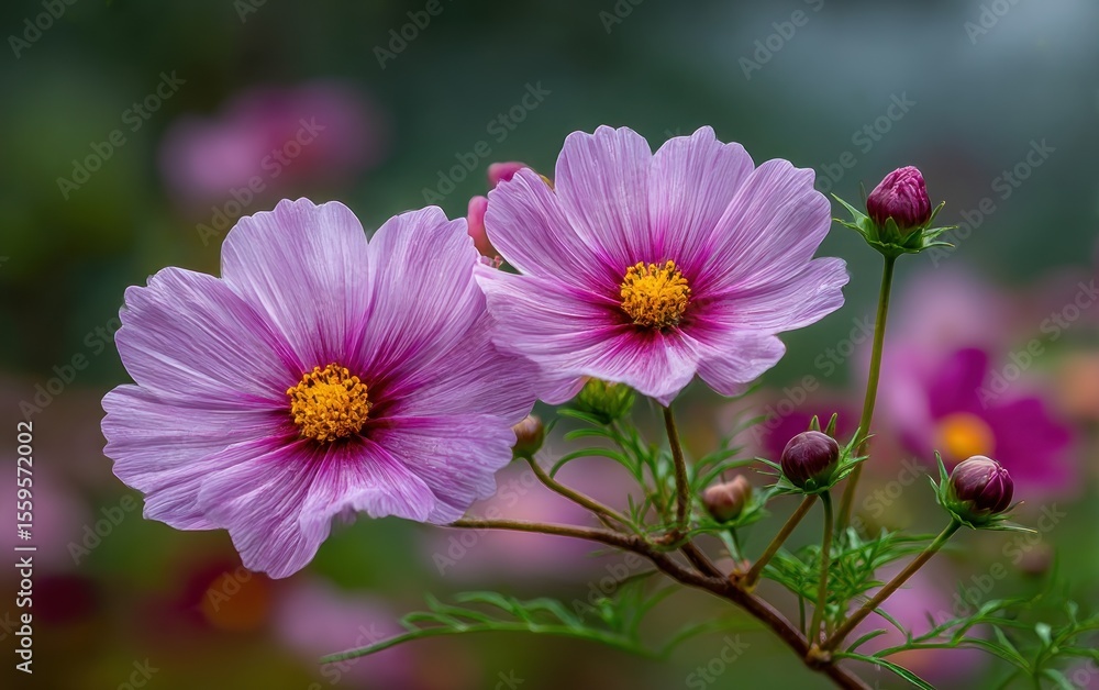 Fototapeta premium Close-up of two pink cosmos flowers