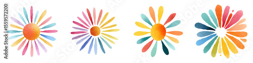 Watercolor Flower Collection with Colorful Petals on White