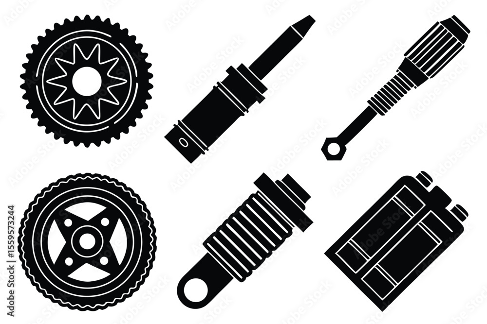 Fototapeta premium Black mechanical components and tools white