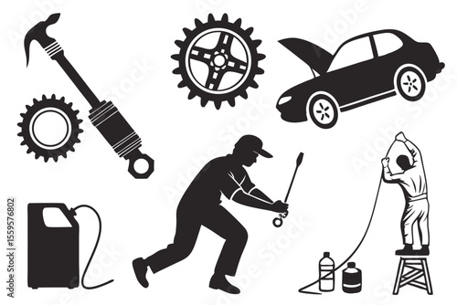 Car repair mechanics tools and vehicle auto repair