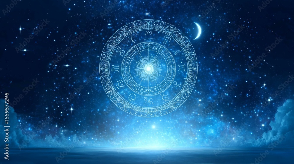 Obraz premium Celestial Zodiac Chart Night Sky Illustration