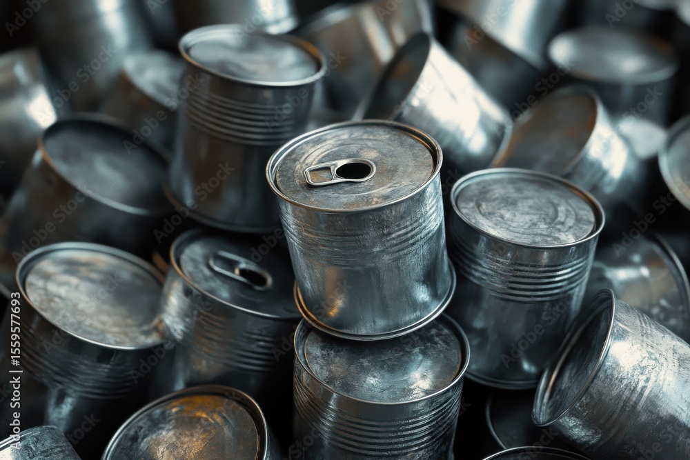 Numerous tin cans piled together in a disordered arrangement creating an intriguing metallic texture, Many Tin Cans Moving Shot Numerous tin cans piled together in a disordered arrangement creating an intriguing metallic texture, Many Tin Cans Moving Shot