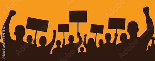 Protest crowd silhouette , vector illustration for activism, demonstration, and social movement themes