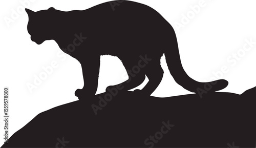 Wild Cat Silhouette Vector | Big Feline Animal Clipart on Rock Design