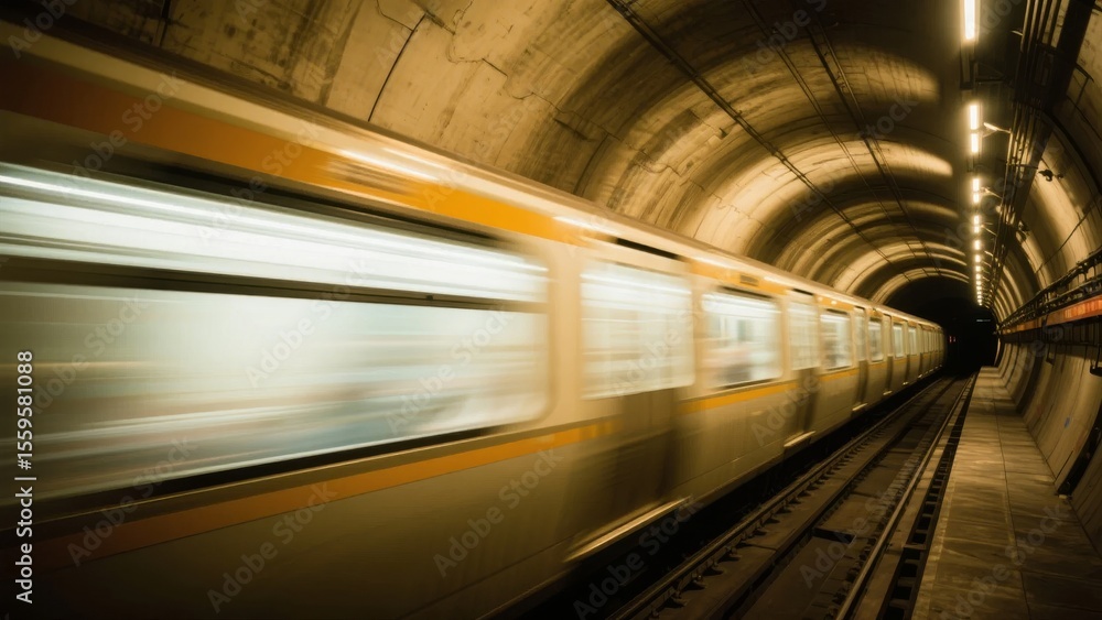 Fototapeta premium High-Speed Train Traveling Through an Underground Tunnel