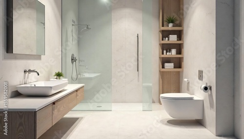 Wallpaper Mural Modern, clean, and minimalist bathroom interior featuring a sleek toilet and stylish fixtures Perfect for design blogs, home improvement websites, or real estate listings , ceramic, stylish Torontodigital.ca