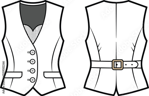 Elegant Women's Formal Vest with Button Closure, V-Neck, and Back Belt, a Chic Business Apparel Vector Illustration