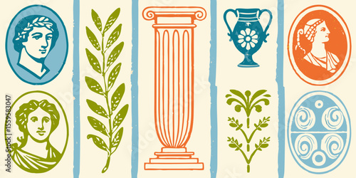 Ancient Greek and Roman Inspired Decorative Elements Pattern Design