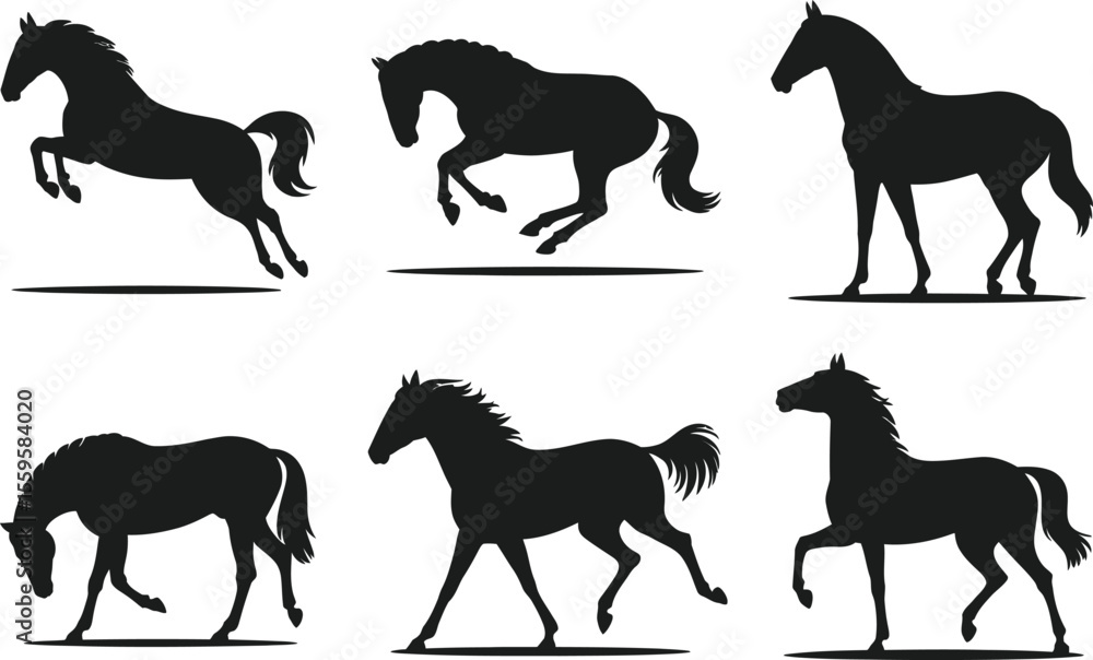 Fototapeta premium Horse Silhouette Vector Logo Kit Featuring Majestic Full Body And Graceful Head Icons