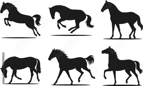 Horse Silhouette Vector Logo Kit Featuring Majestic Full Body And Graceful Head Icons