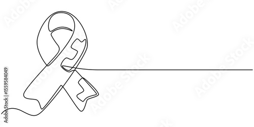 campaign ribbon made from puzzle pieces continuous one line drawing, Single continuous line drawing campaign ribbon made from puzzle pieces. A form of concern for others. They need our attention.