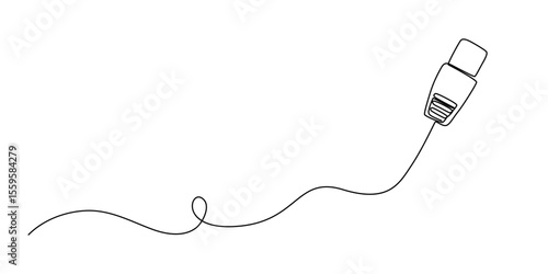 Continuous line drawing ethernet Internet cable patch cord icon vector illustration concept, Ethernet network cable One line drawing on white background. One Continuous line of LAN connection cable.