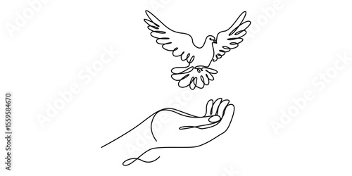 Tableau sur toile Flying dove from opened hand of One continuous line drawing