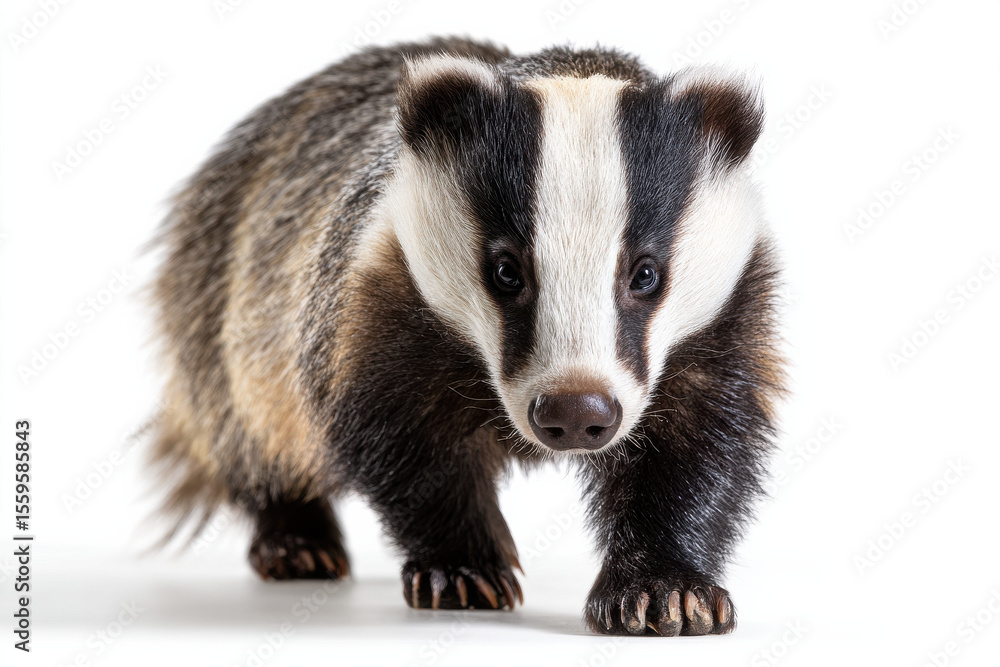 Fototapeta premium Eurasian Badger (Meles meles) isolated on white