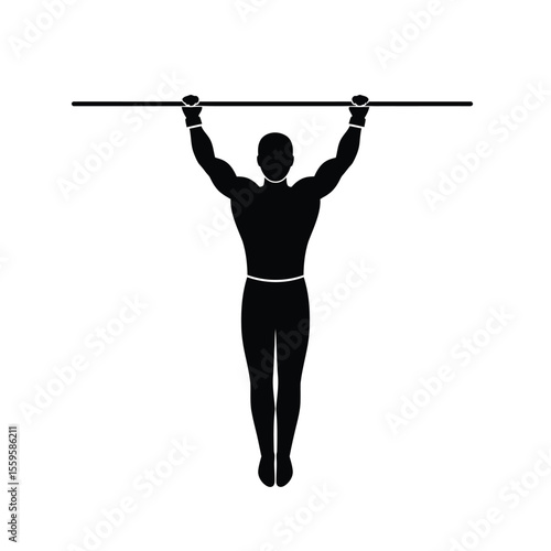 Gymnast Hanging on Horizontal Bar Silhouette Vector